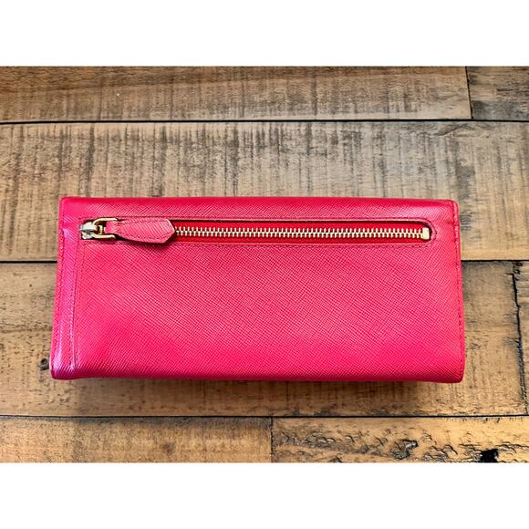 PRADA Pink Saffiano Leather Continental Bow Wallet With Authenticity Card - Picture 3 of 15
